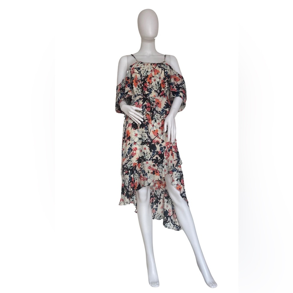 Parker Cold Shoulder Ruffle Midi Floral Small Dress